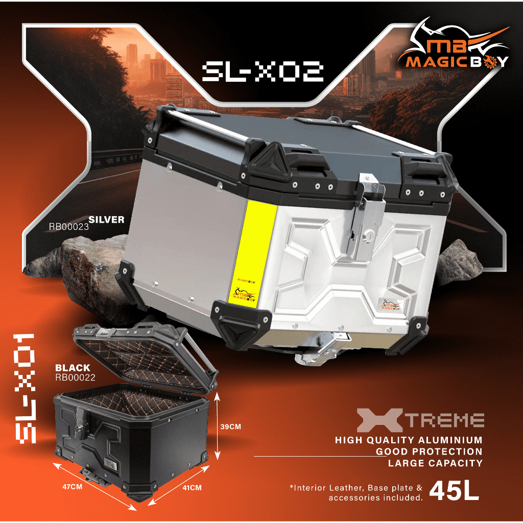 TOP BOX MAGIC BOY ALUMINIUM SL-X01 SL-X02 45L BLACK SILVER | Shopee ...