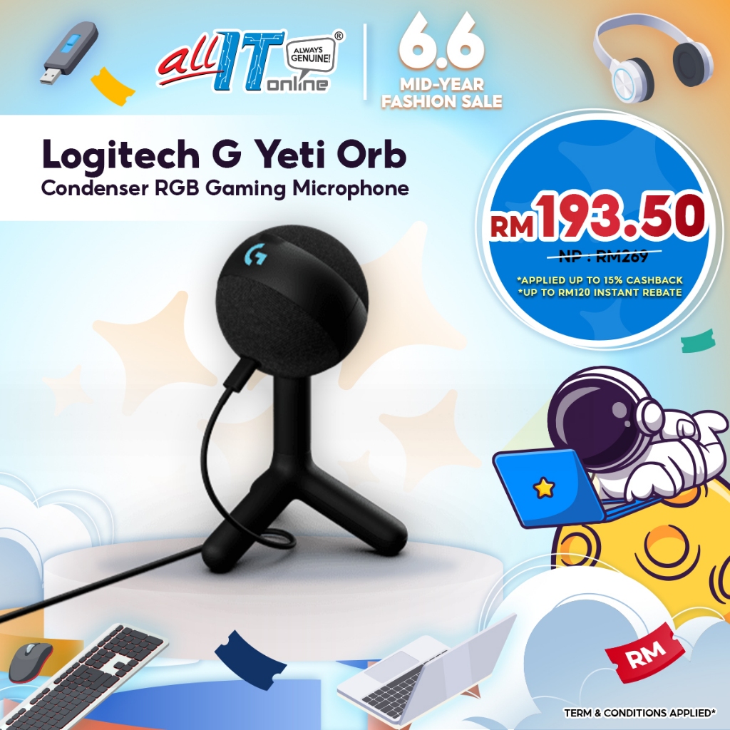 Logitech G Yeti Orb Condenser RGB Gaming Microphone with LightSync, USB ...