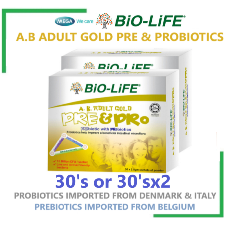 Bio Life Ab Adult Gold Pre And Pro Prebiotic With Probiotics 30s 30sx2