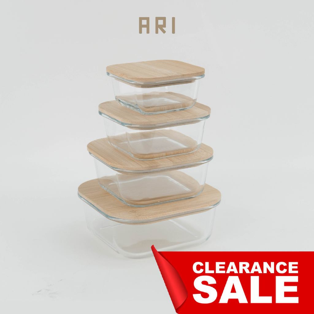 ARI Glass Container With Bamboo Lid Square Lunch Box High Quality Food ...