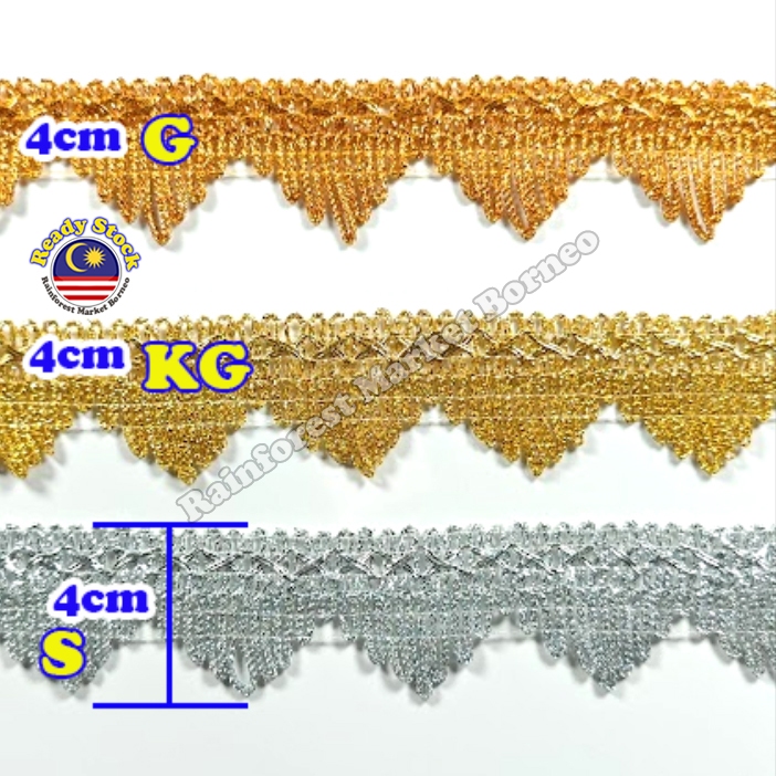 JA2384 Silver Gold Lace Ribbon 35 / 40mm 🇲🇾 Renda for DIY Costume ...