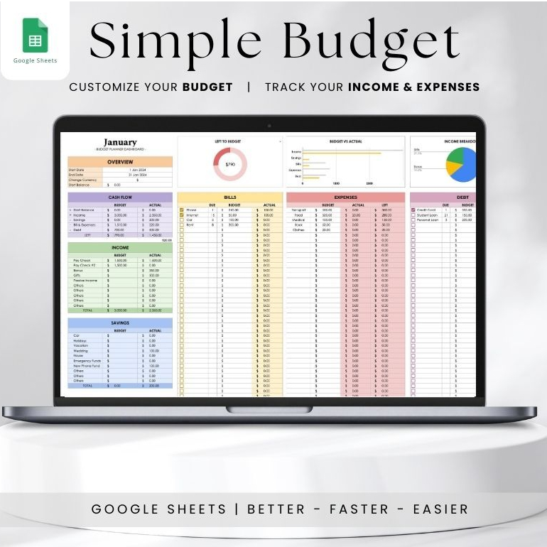 Simple Budget Planner for Google Sheets Monthly Budget Spreadsheet ...