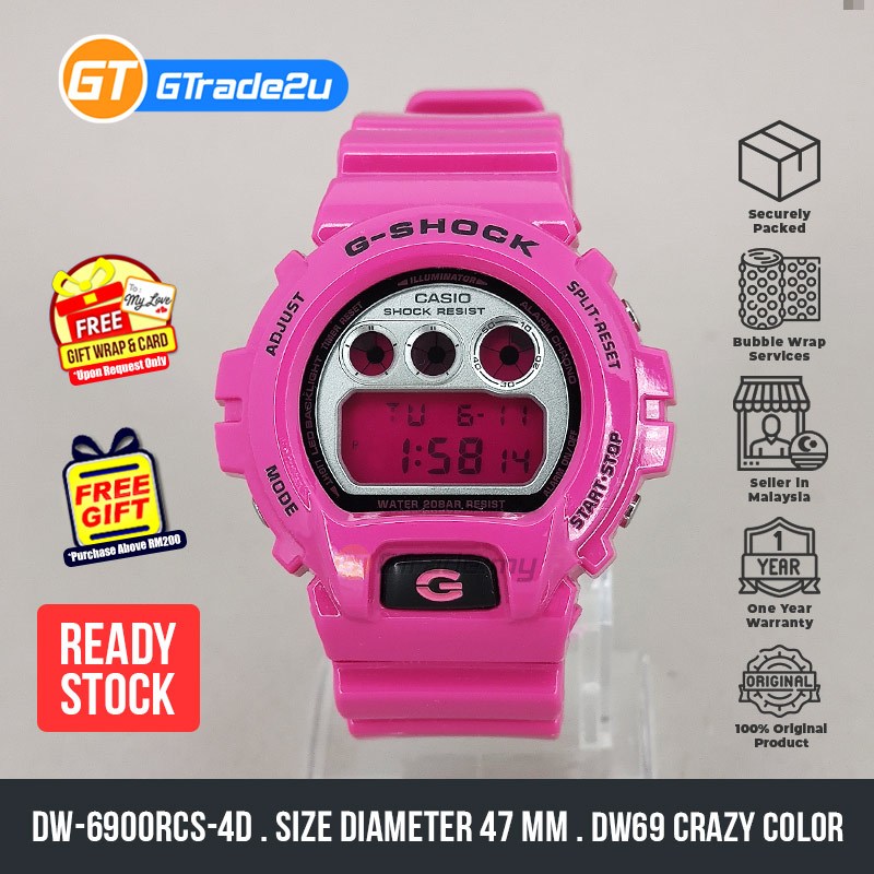 Original G Shock Men DW-6900RCS-4D Digital DW69 Crazy Color Watch Pink ...