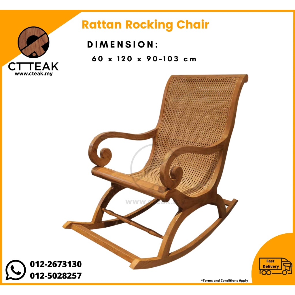 CT Teak Furniture Jati / Teak Wood Rattan Rocking Chair ~ 100% Solid ...