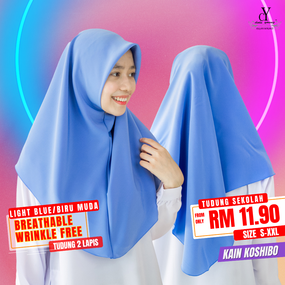 Cy 122017 Biru Muda Pakaian Tudung Hijab Sekolah Koshibo School Light Blue Shopee Malaysia