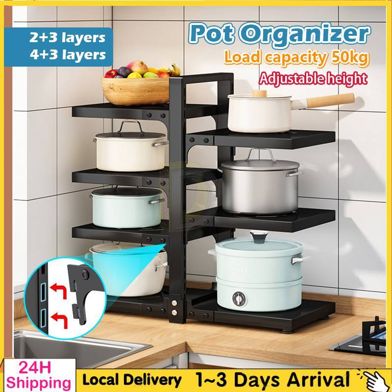 2-5 Tiers Kitchen Rack Adjustable Pot and Pan Rack Organizer Rak Bawah ...