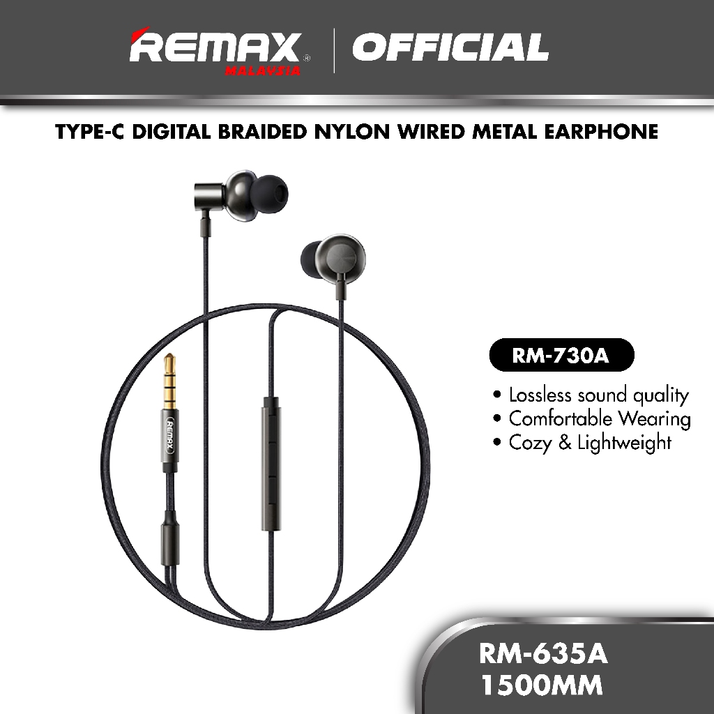 REMAX Type-C Digital Braided Wired Earphone Magnetism Metal Super Bass ...