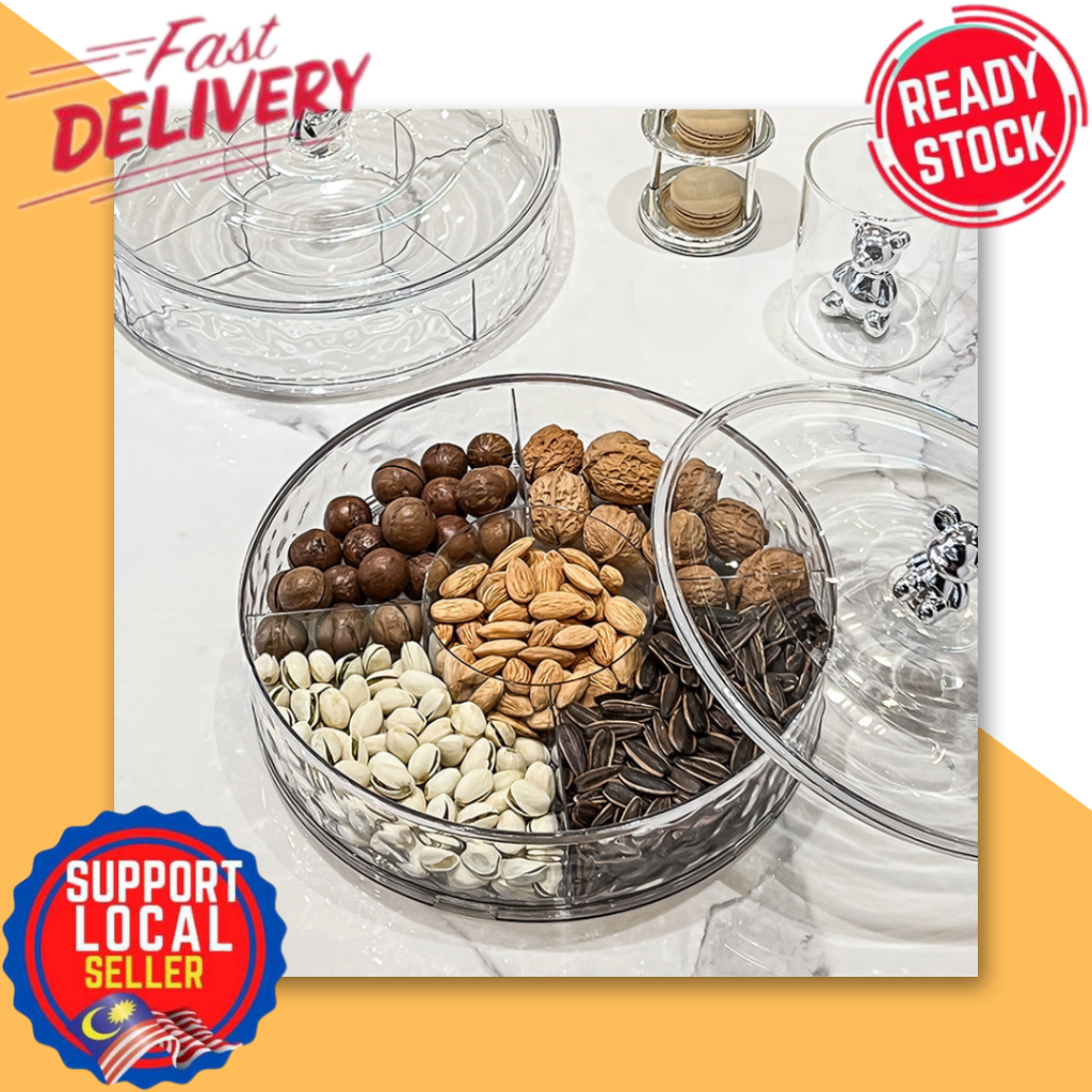 Bekas Kuih Raya Rotatable With lid Kedap Udara nut candy snack plate ...