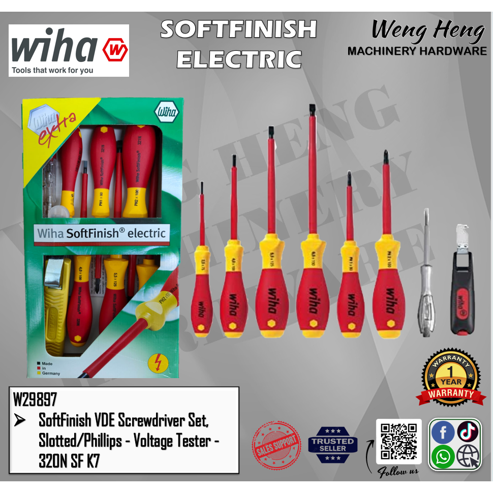 Wiha SoftFinish® VDE Screwdriver Set, Slotted/Phillips - Voltage Tester ...