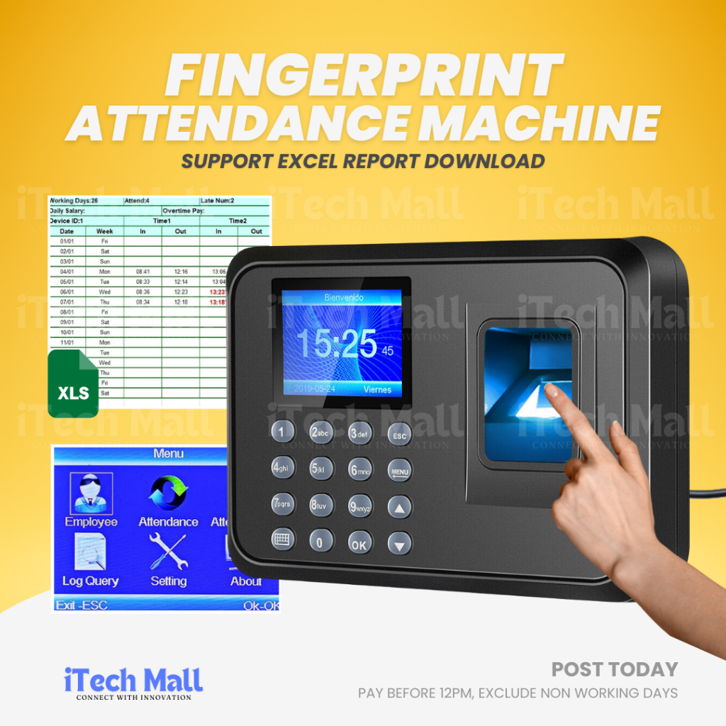 Fingerprint Attendance Machine Thumbprint System Biometric Mesin Punch