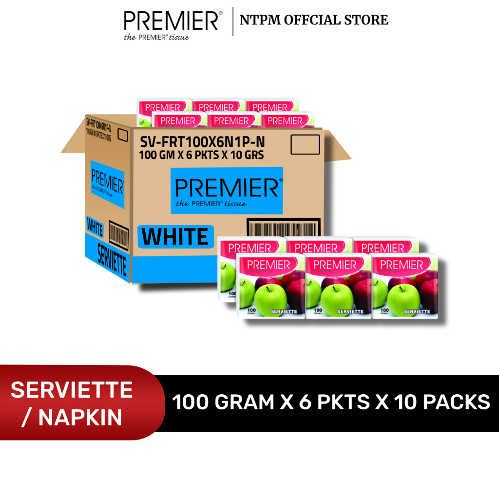 PREMIER Fruit Serviette (White) (100 Gram X 6) x 10 Packets (Carton ...