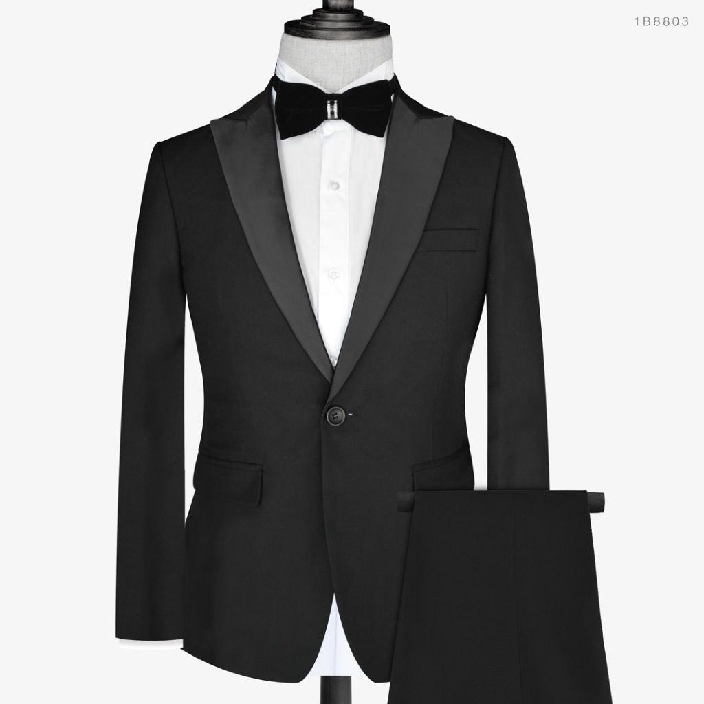 Black 1 Button Peak Lapel Tuxedo Suit Black Tie Dress Code Event ...