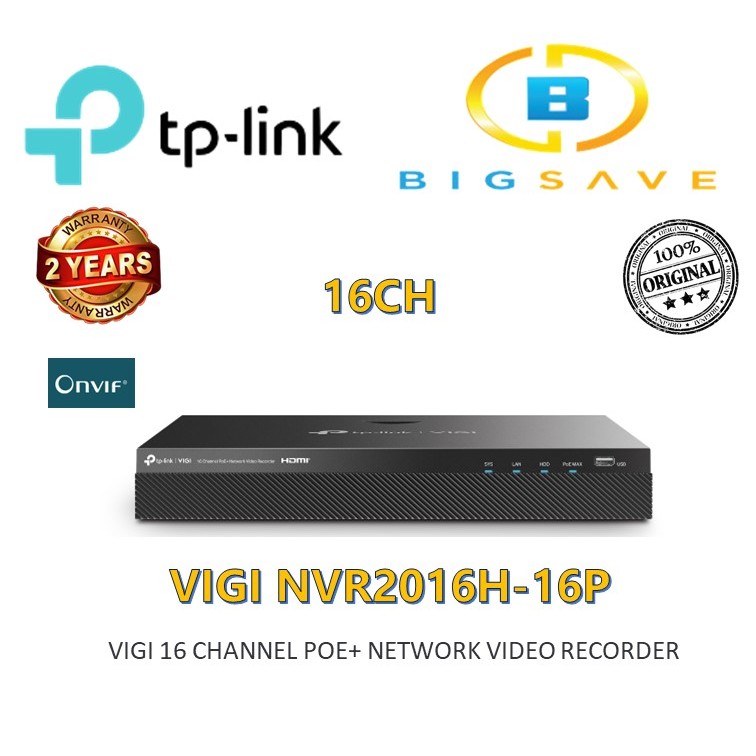 TP-LINK 16CH / 16 CHANNEL VIGI NVR2016H-16P POE+ NETWORK VIDEO RECORDER ...