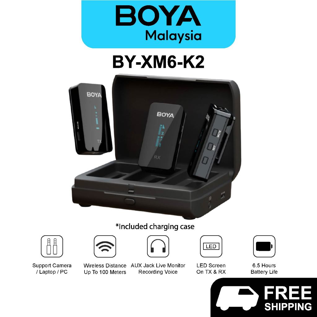 BOYA BY-XM6-K2 Wireless Microphone With 3000mAh Charging Box | Shopee ...