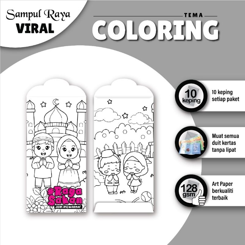 10pcs SAMPUL RAYA DUIT Ready Stok TEMA COLORING Jenis Kertas MEWARNA ...