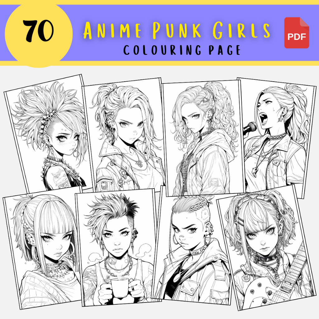 [PDF] A066 Anime Punk Girls Colouring Pages | Adult Colouring Book ...