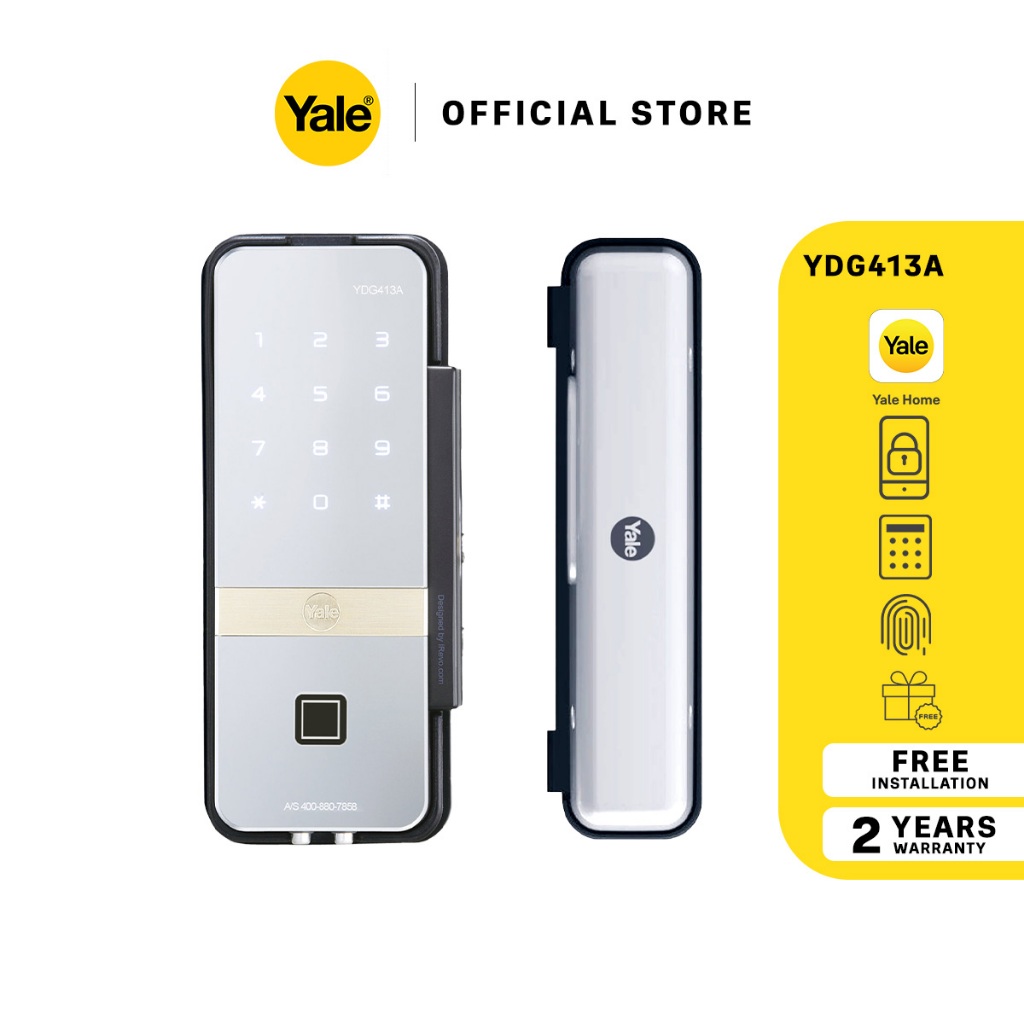 Yale YDG413A Glass Smart Door Lock Rim Lock/ Fingerprint/ PIN Code