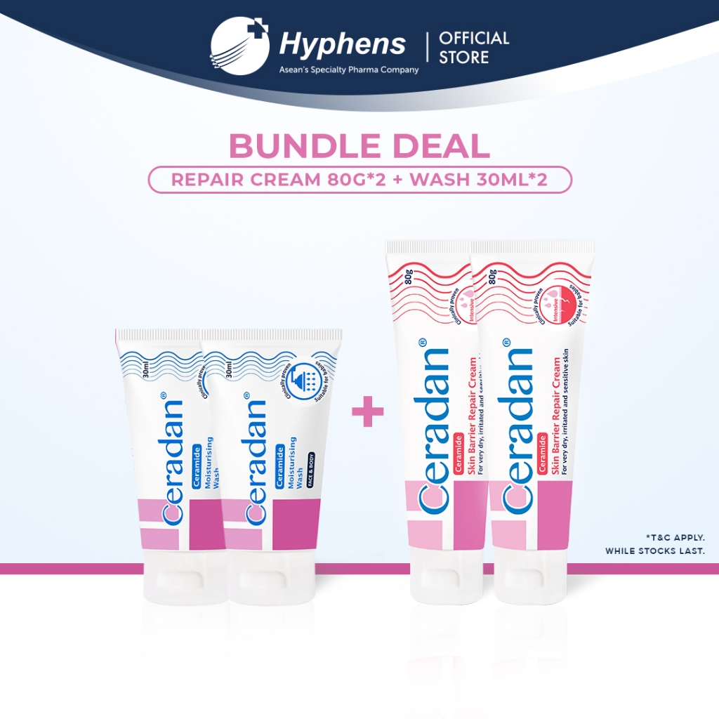 (BUNDLE DEAL) Ceradan Skin Barrier Repair Cream 80gm * 2 + Wash 30ml *2 ...
