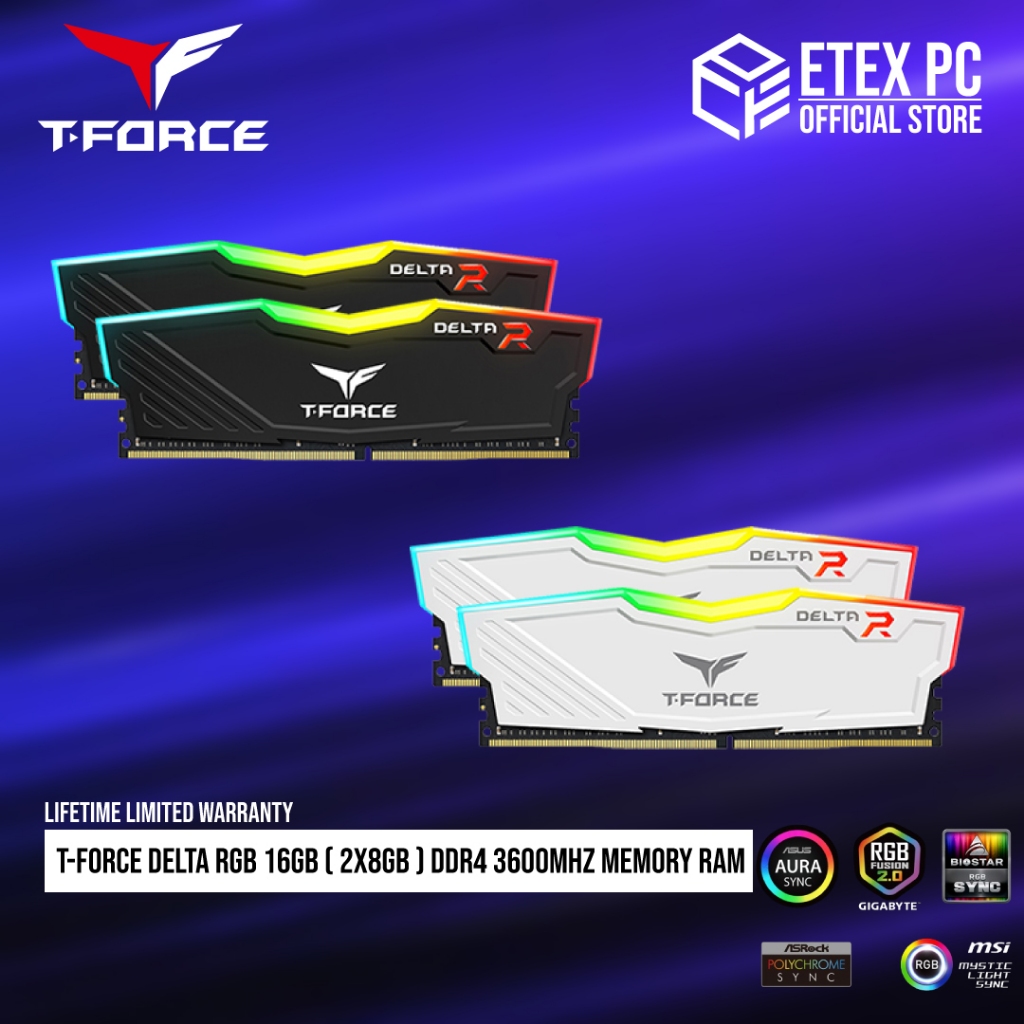 T-FORCE DELTA RGB 16GB ( 2X8GB ) DDR4 3600MHZ Memory Ram - Black ...