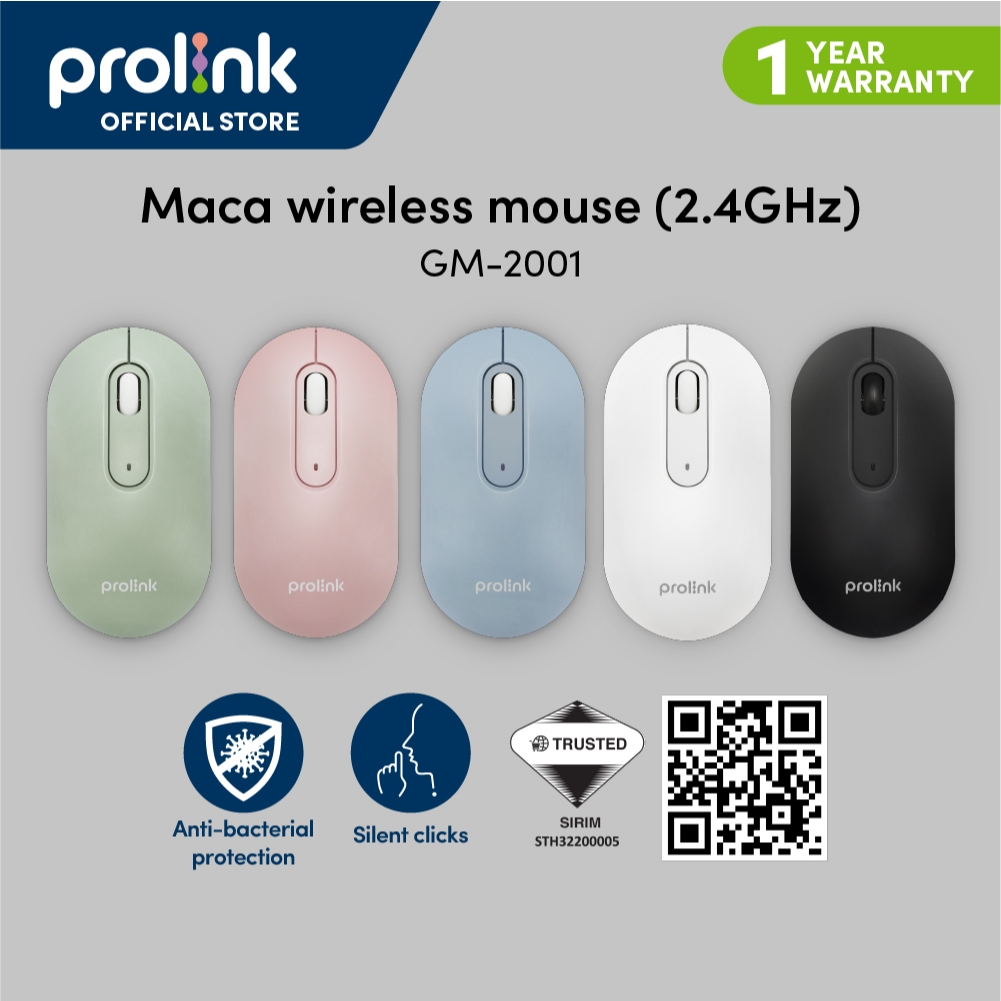 Prolink Anti-Bacteria Silent Wireless Optical Mouse 1600dpi with On/Off ...