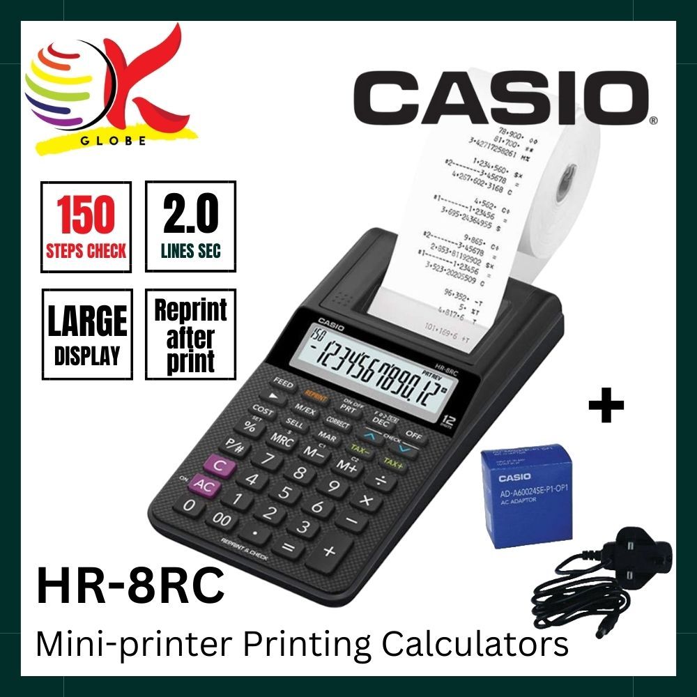 CASIO HR-8RC / HR-100RC / HR-150RC PRINTING CALCULATOR WITH 12 DIGITS ...