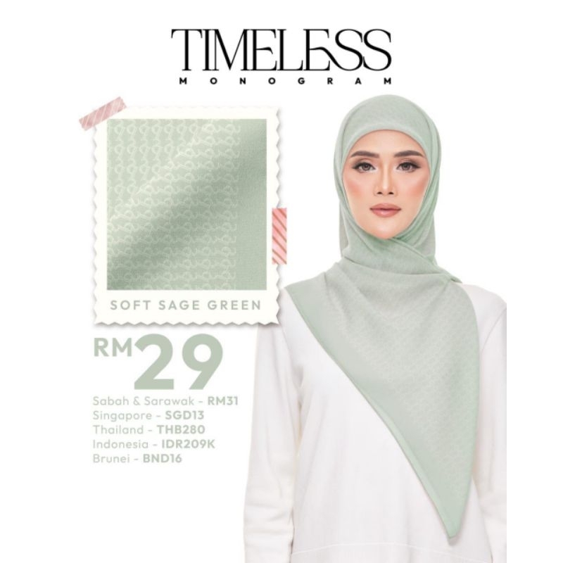 SHAWLPUBLIKA  Tudung Bawal Plain Timeless Monogram  Bidang 45 + 🎁