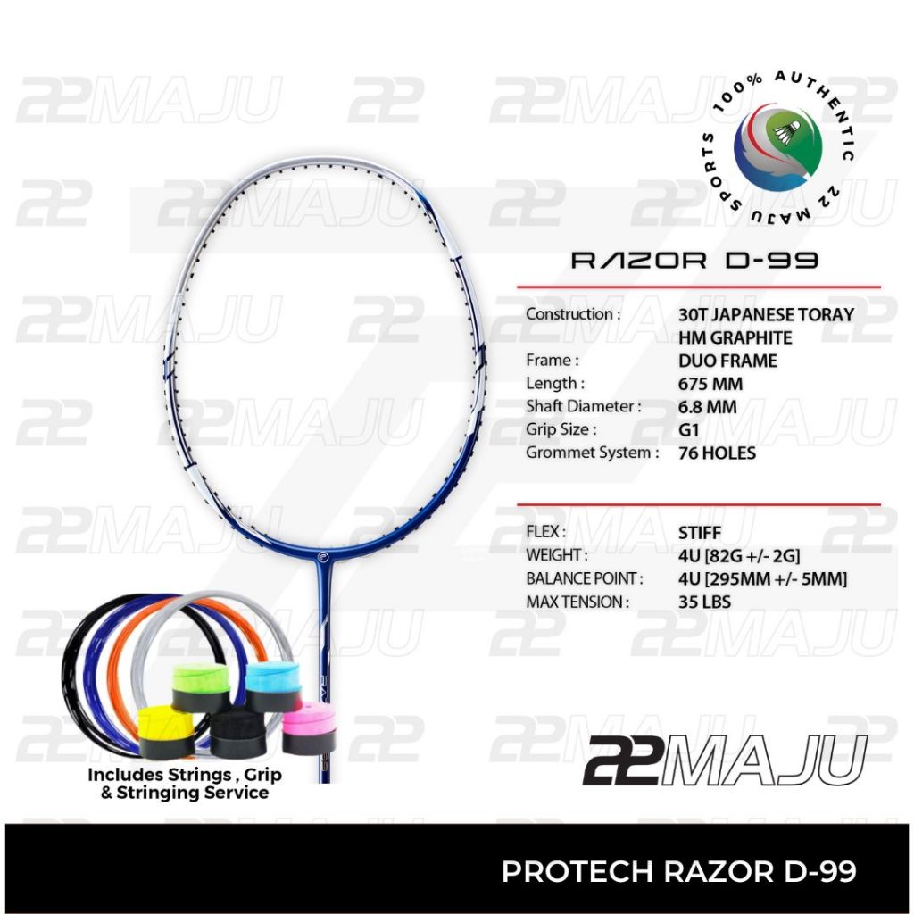PROTECH RAZOR D-99 | 4UG1 | MAX 35LBS | DUO FRAME | Badminton Racket ...
