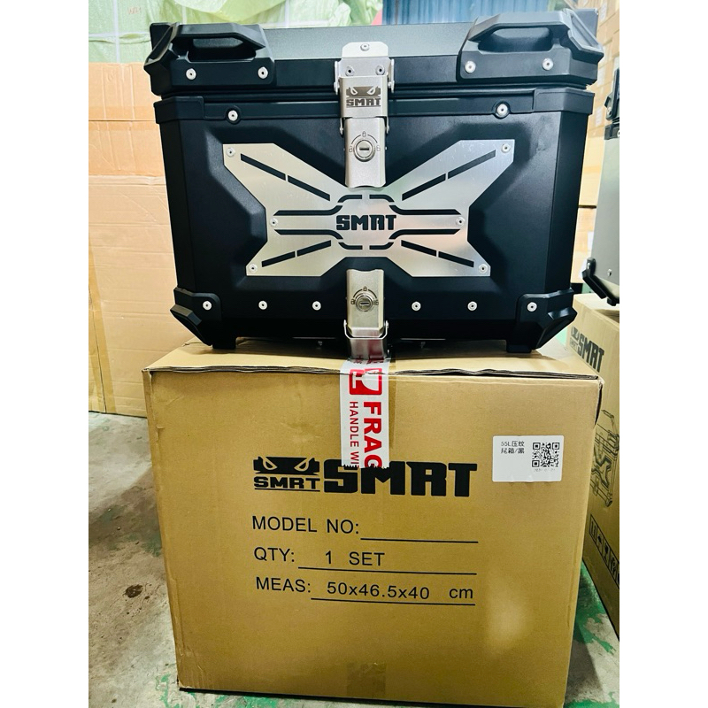 SMRT ALUMINIUM TOP BOX HEAVY DUTY KOTAK MOTORSIKAL 36L 45L 55L BLACK ...