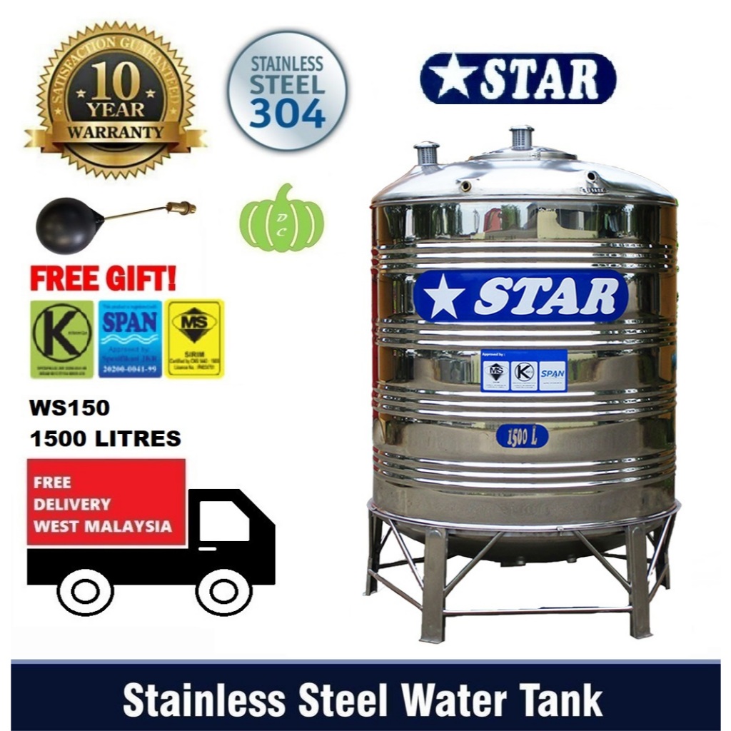 Star 304 Stainless Steel Water Tank 1500 Litres With Stand | Shopee ...