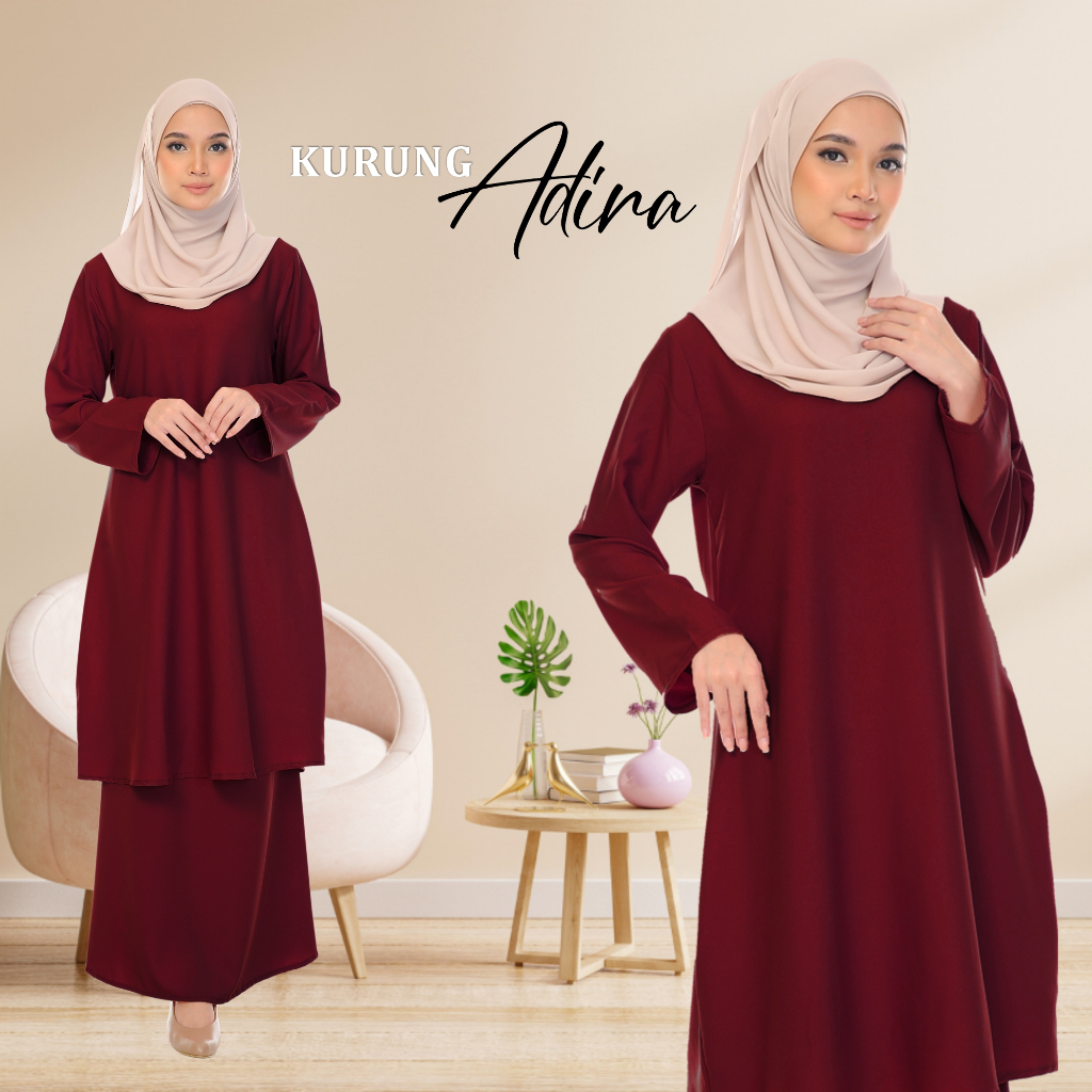 Baju Kurung Adira Women Fashion Everyday Outfit Soft Fabric Comfy Loose Cut Dress Muslimah Wanita Clothing Set2024