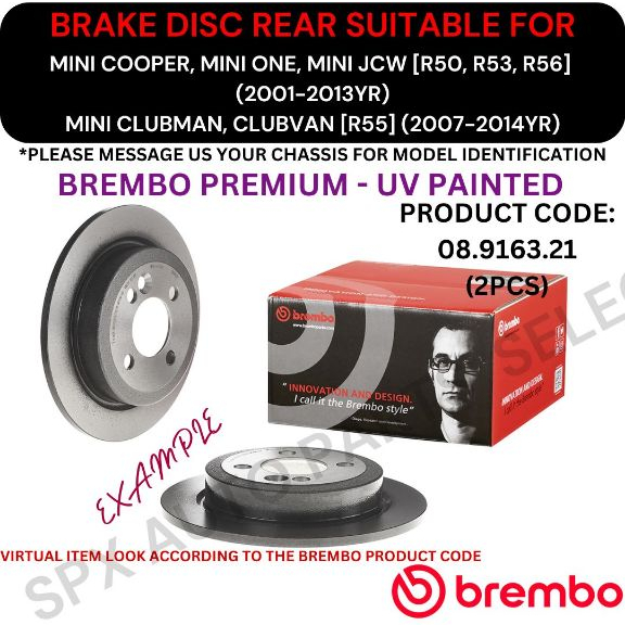 BREMBO GENUINE DISC ROTOR (REAR) FOR MINI COOPER, MINI ONE, MINI JCW ...