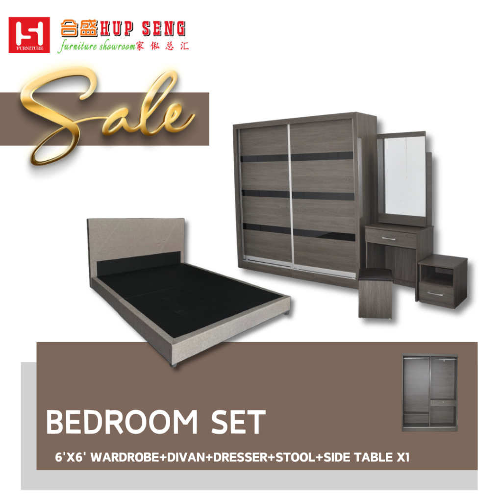 [SARAWAK] BEDROOM SET/KING/ 6'X6' WARDROBE/DRESSER/SIDE TABLE/FREE