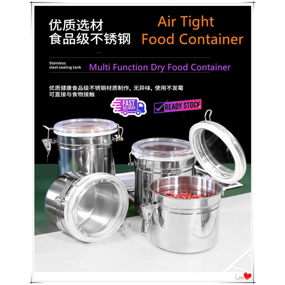 Air Tight Coffee Container Canisters Jars Dry Food Stainless Steel ...