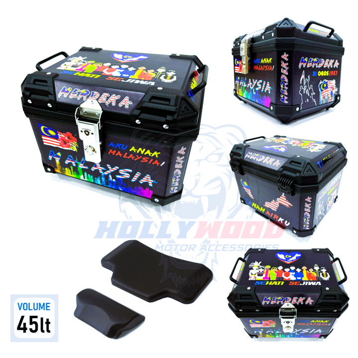 TANKER 45L TOP BOX BELAKANG MOTOR ALUMINIUM STAINLESS STEEL LOCK ABS ...