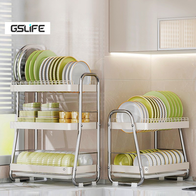 GSlife【NEW】Sturdy Dish Rack Stainless Steel Dish Drainer Rack Antiskid ...