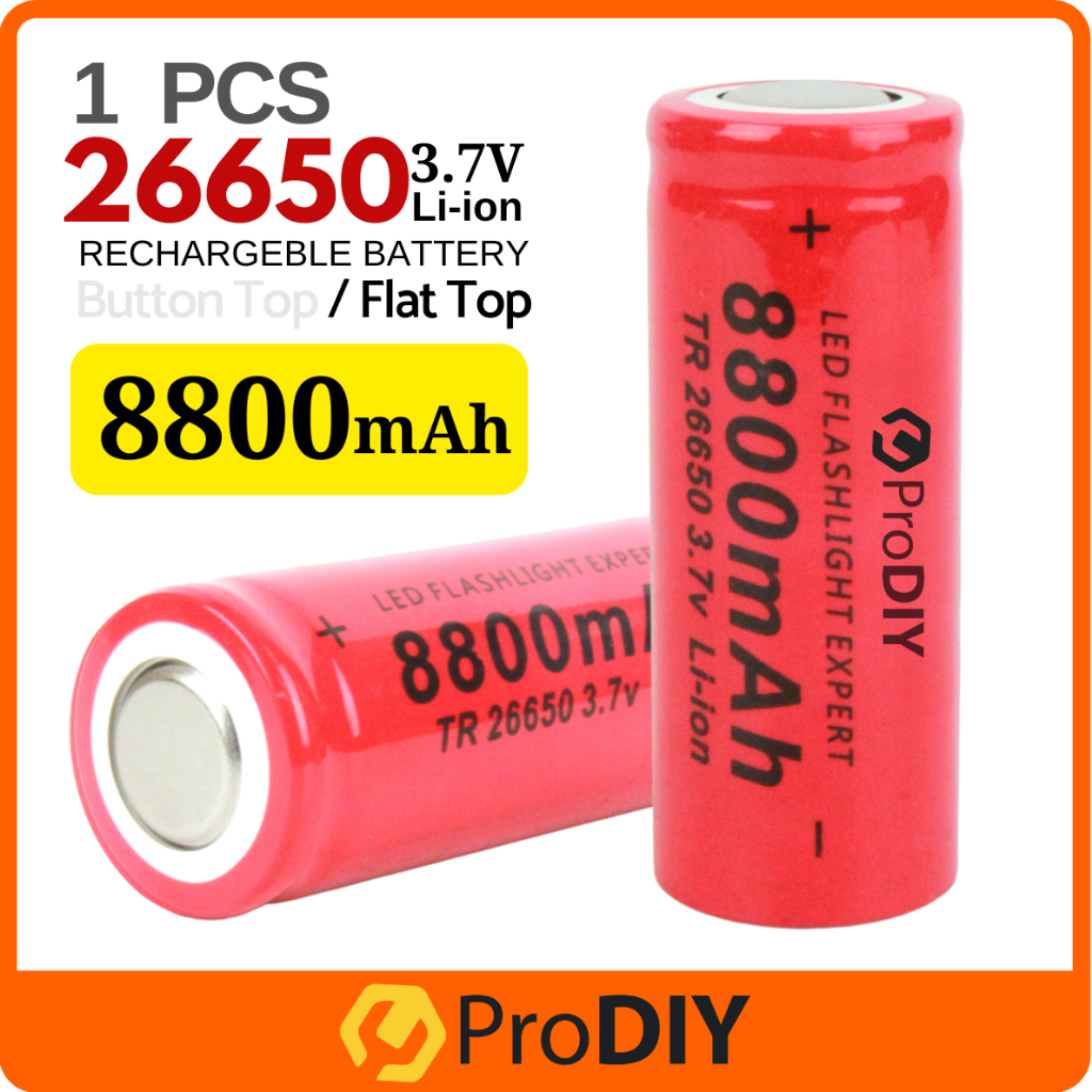 PRODIY 26650 8800mAh 3.7V Rechargeable Li-ion Battery Lithium Bateri ...