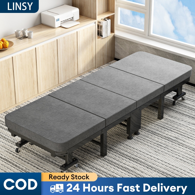LINSY Metal Folding Bed With Mattress Portable Lazy Sofa Office Rest ...