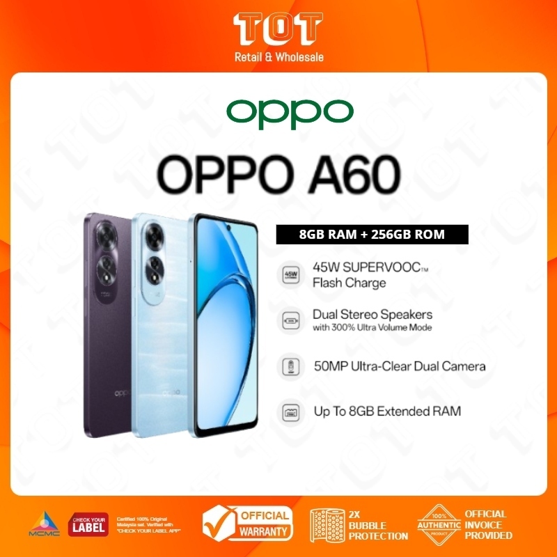 NEW OPPO A60 4G (8GB+256GB) 45W SUPERVOOC Flash Charge | Dual Stereo ...