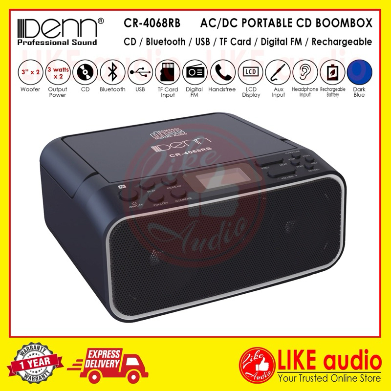 DENN CR-4068RB AC/DC Portable Radio CD Boombox (BT Version with ...