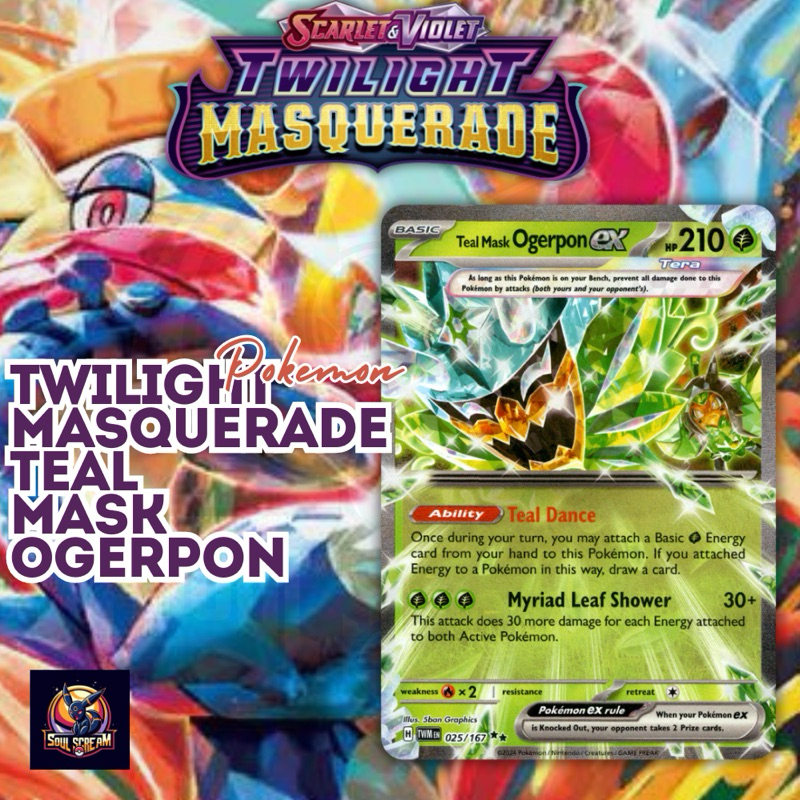 thumbnail image 2 of Pokemon TCG – Teal Mask Ogerpon Ex 025/167 – SV Twilight Masquerade – Holo Half Art – NM 2 of 4