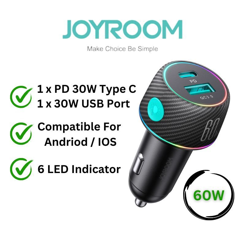 JOYROOM 60W PD Fast Quick Charge 4.0 3.0 QC USB Car Charger QC4.0 3.0 ...
