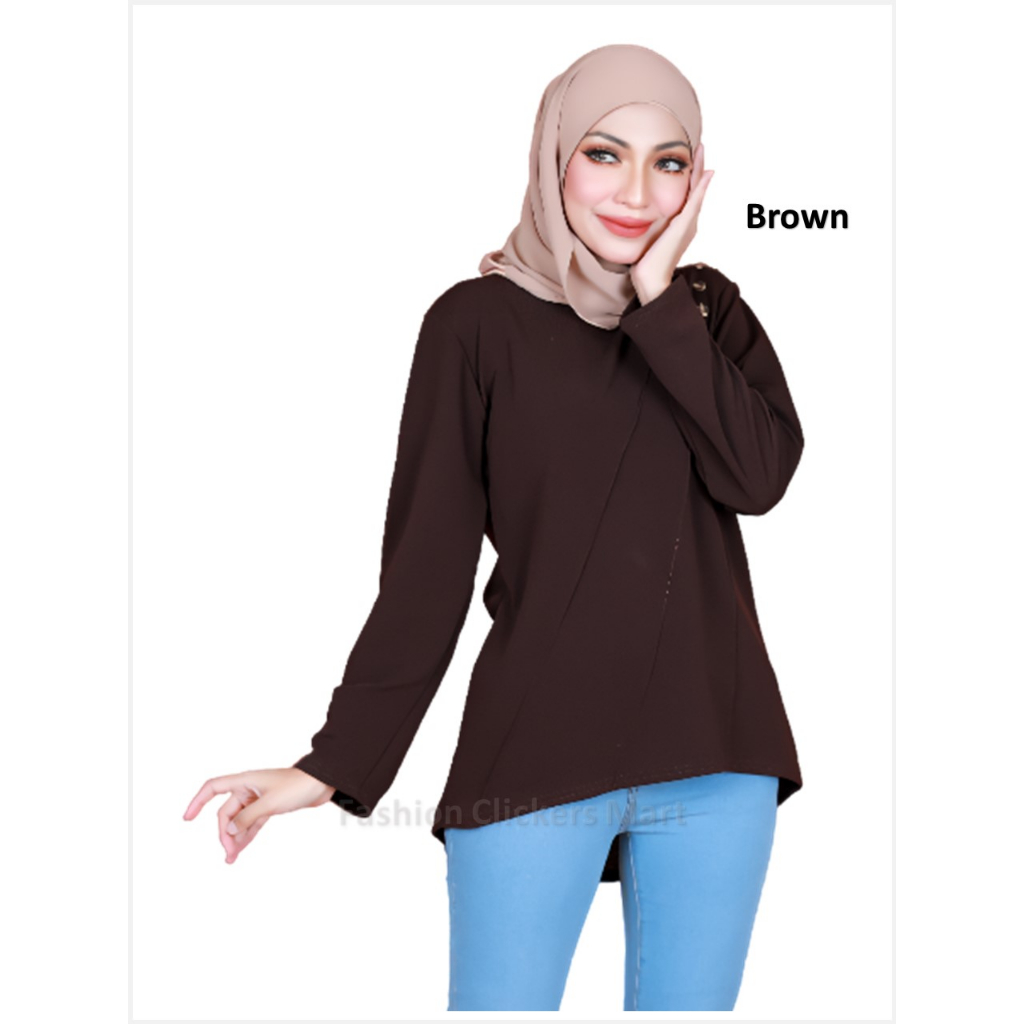 FC Mart - Muslimah Blouse / Baju Perempuan Labuh / Long Sleeve Cotton Blouse / Baju Wanita Lengan Panjang / Blause Murah