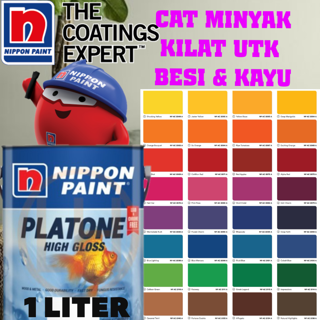 1 LITER NIPPON PLATONE GLOSS FINISH FOR WOOD & METAL / CAT BESI & KAYU ...