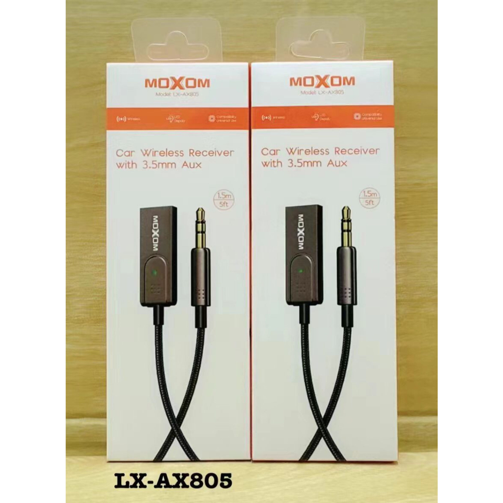 MOXOM CAR WIRELESS RECEIVER WITH AUDIO CABLE DATA CABLE MODEL LXAX805