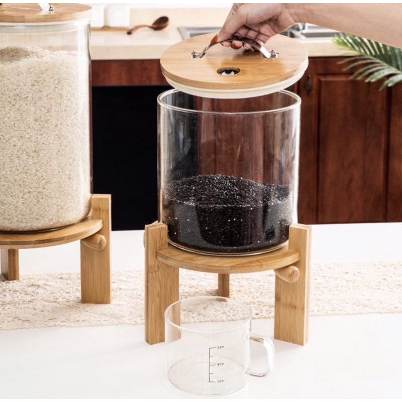 Glass rice dispenser Rice storage Bekas beras 4kg 6kg Balang beras 5L ...