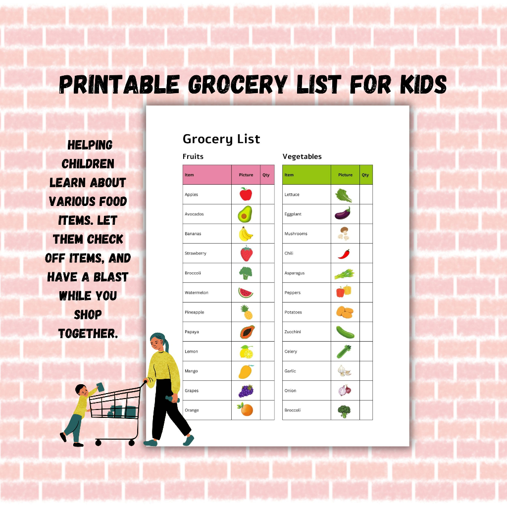 Grocery List Template for Kids Senarai Barang Keperluan Harian untuk