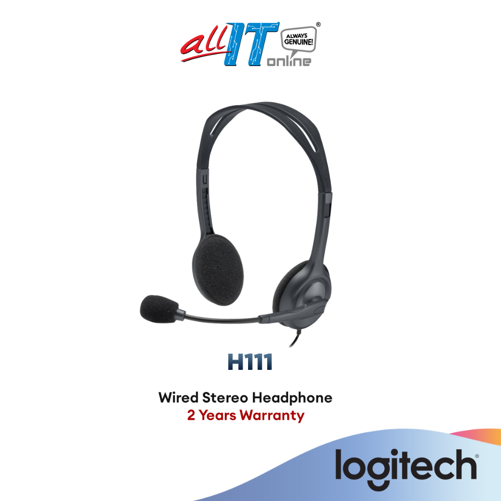 Logitech H111 Wired Headset Stereo Headphones with Noise Cancelling Microphone Audio Jack 3.5mm