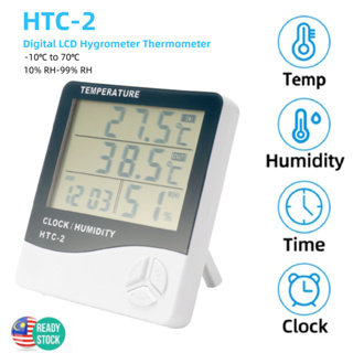 LCD Electronic Digital Temperature Humidity Meter Indoor Outdoor Thermometer  Hygrometer Alarm Clock Weather Station HTC-2 