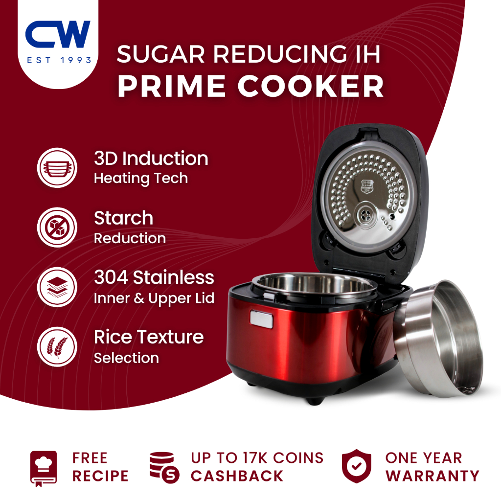 Cadware Pioneer 5L Low Sugar Rice Cooker 6.0 Desugar Stir fry Steam Stew Stainless Steel Cake Rapid Cook