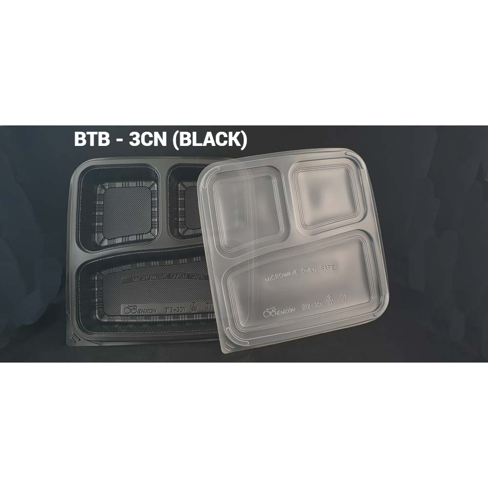 Benxon 3 Compartment Black Container With Lid ( 50sets± ) Disposable ...